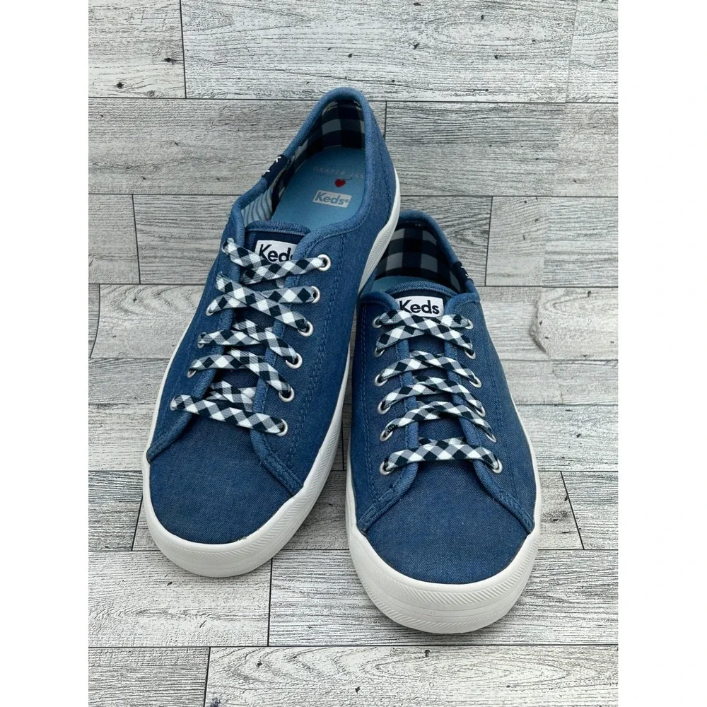 Keds x Draper James Champion Blue Canvas Gingham Sneakers WF62889 Womens 7